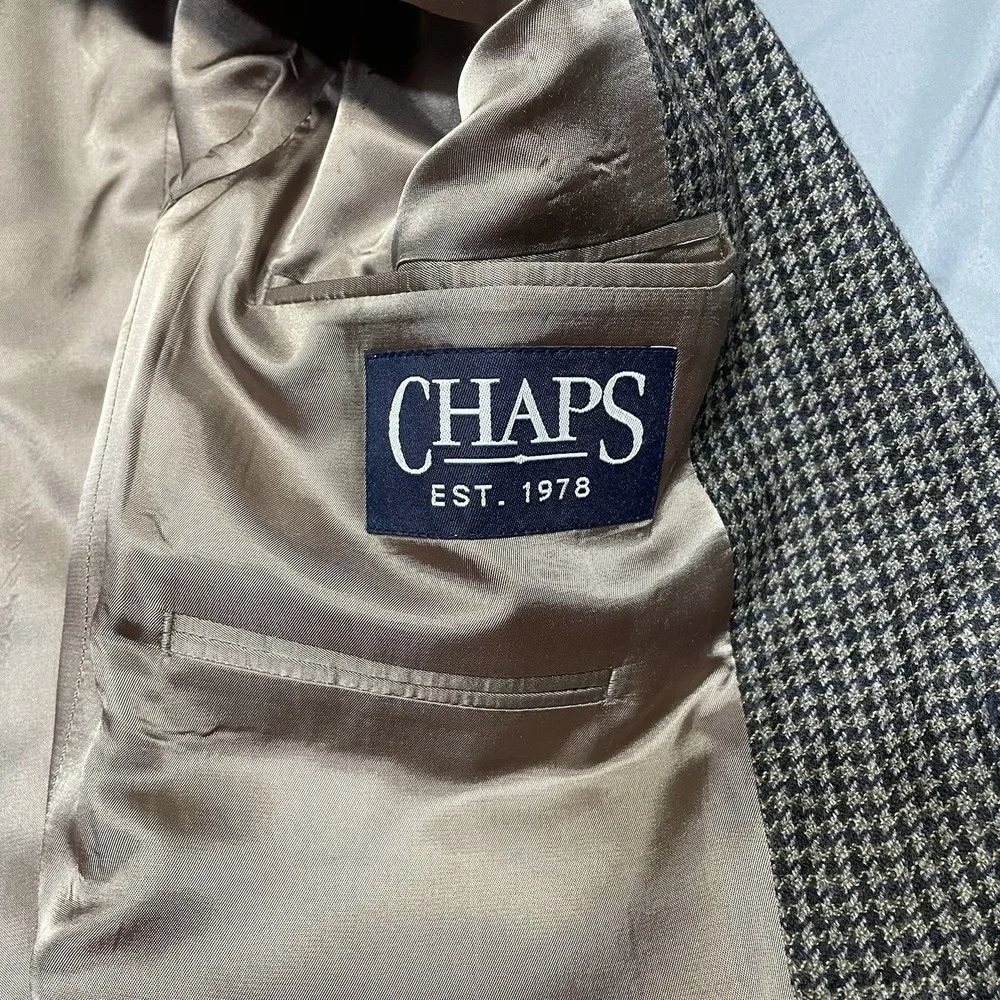 Chaps Men's Blazer Jacket SportsCoat Houndstooth 100% Lambswool Size 42R‎